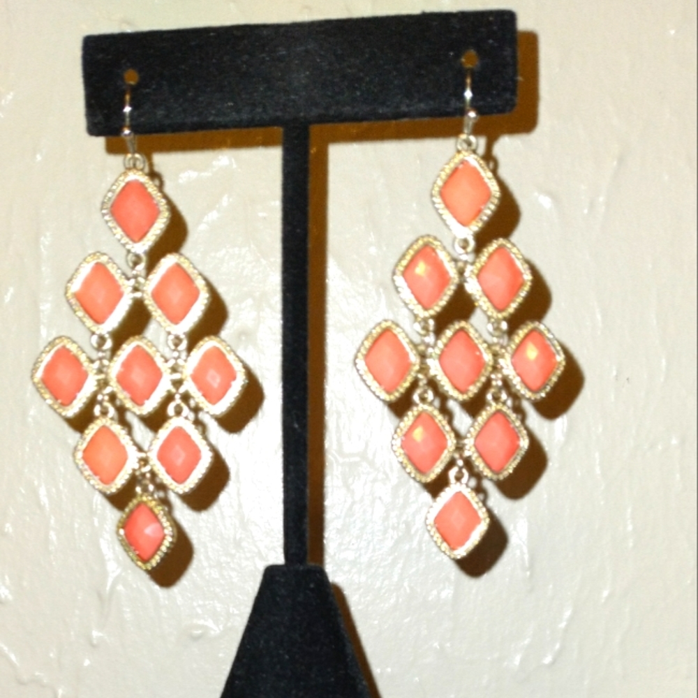 Gold and orange stone dangle earrings
